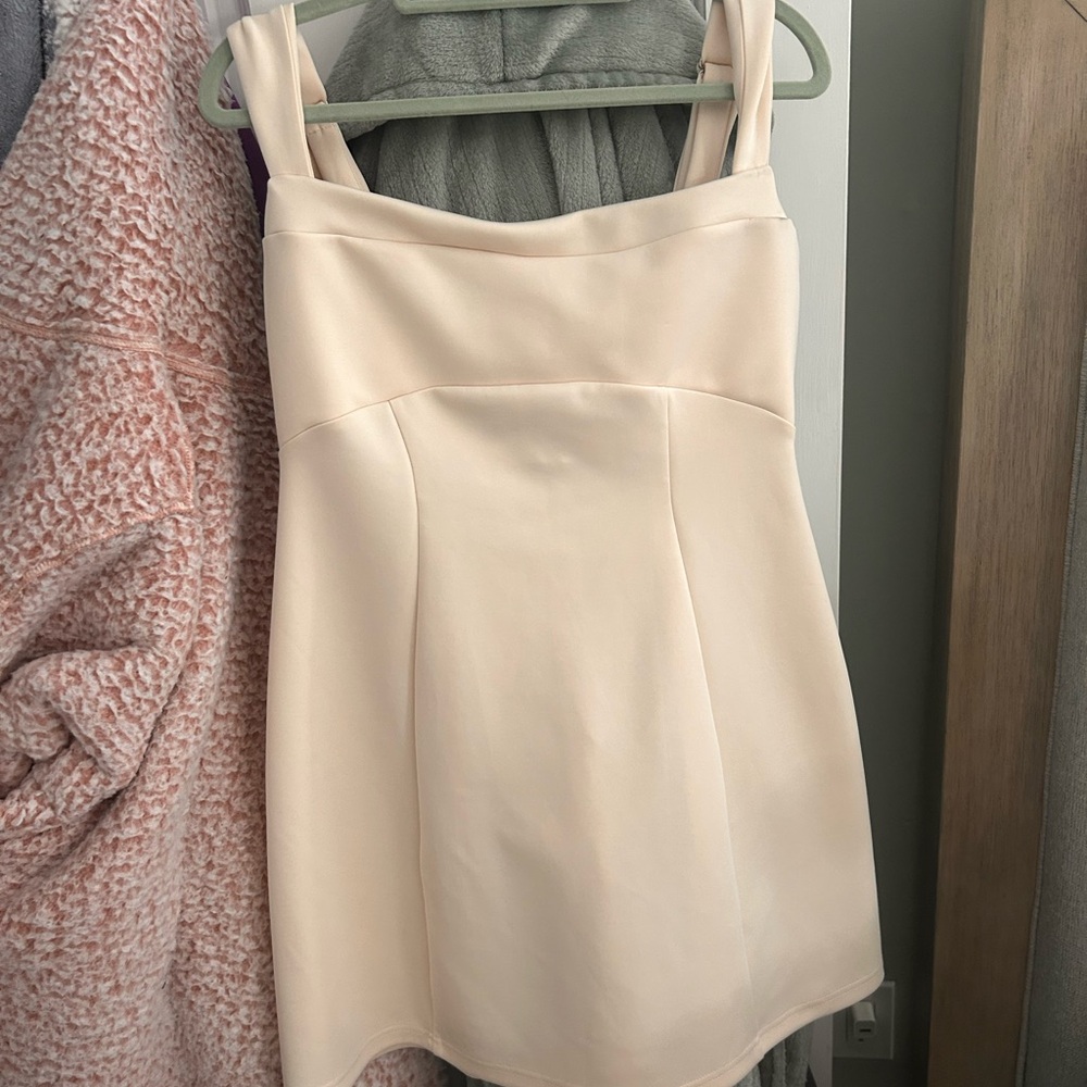 Amazon Cream Mini Dress with Square Neck and Thick Straps